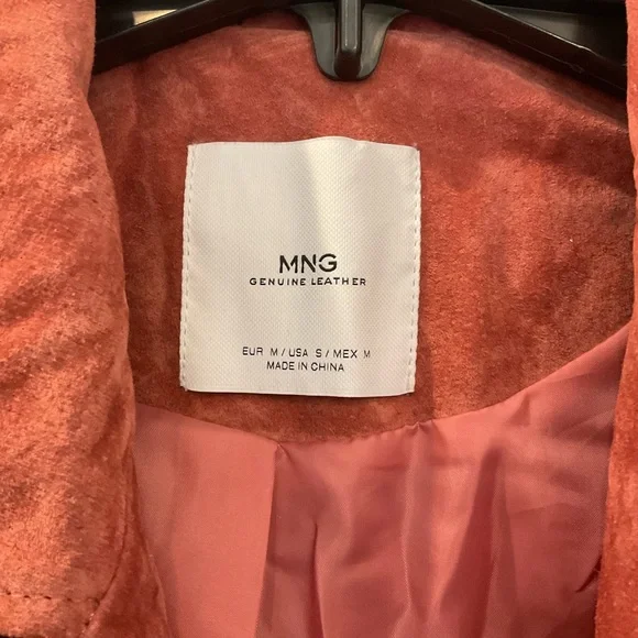 MNG Mango Leather biker fringed jacket with zipper detail, mauve color, Sz M - Picture 5 of 16